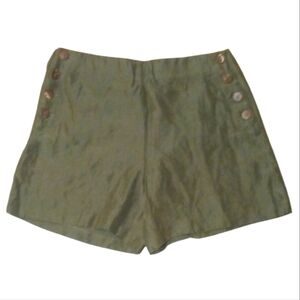 Ecru Moss Green Lightweight Linen Blend Wood Side Button Shorts Size Medium